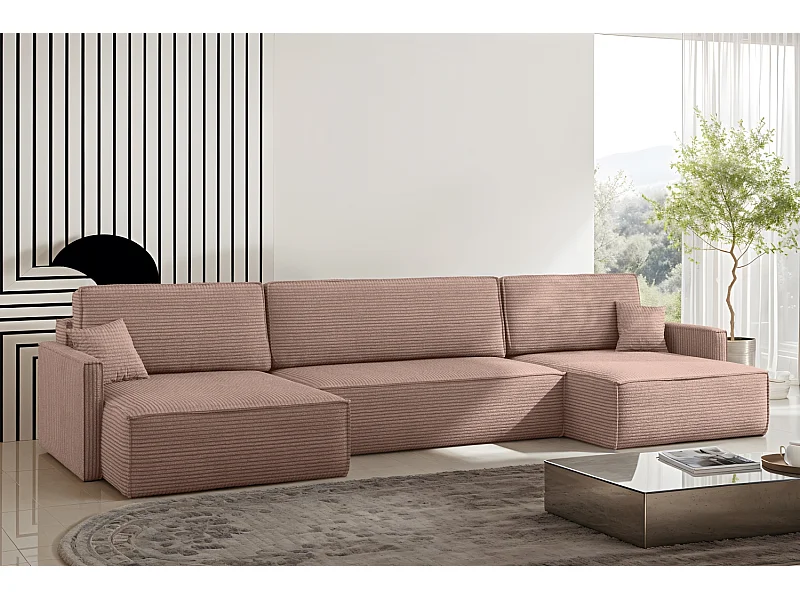 Hoekbank Carlos met slaapfunctie en bedstee Elegante stof Poso Rosa