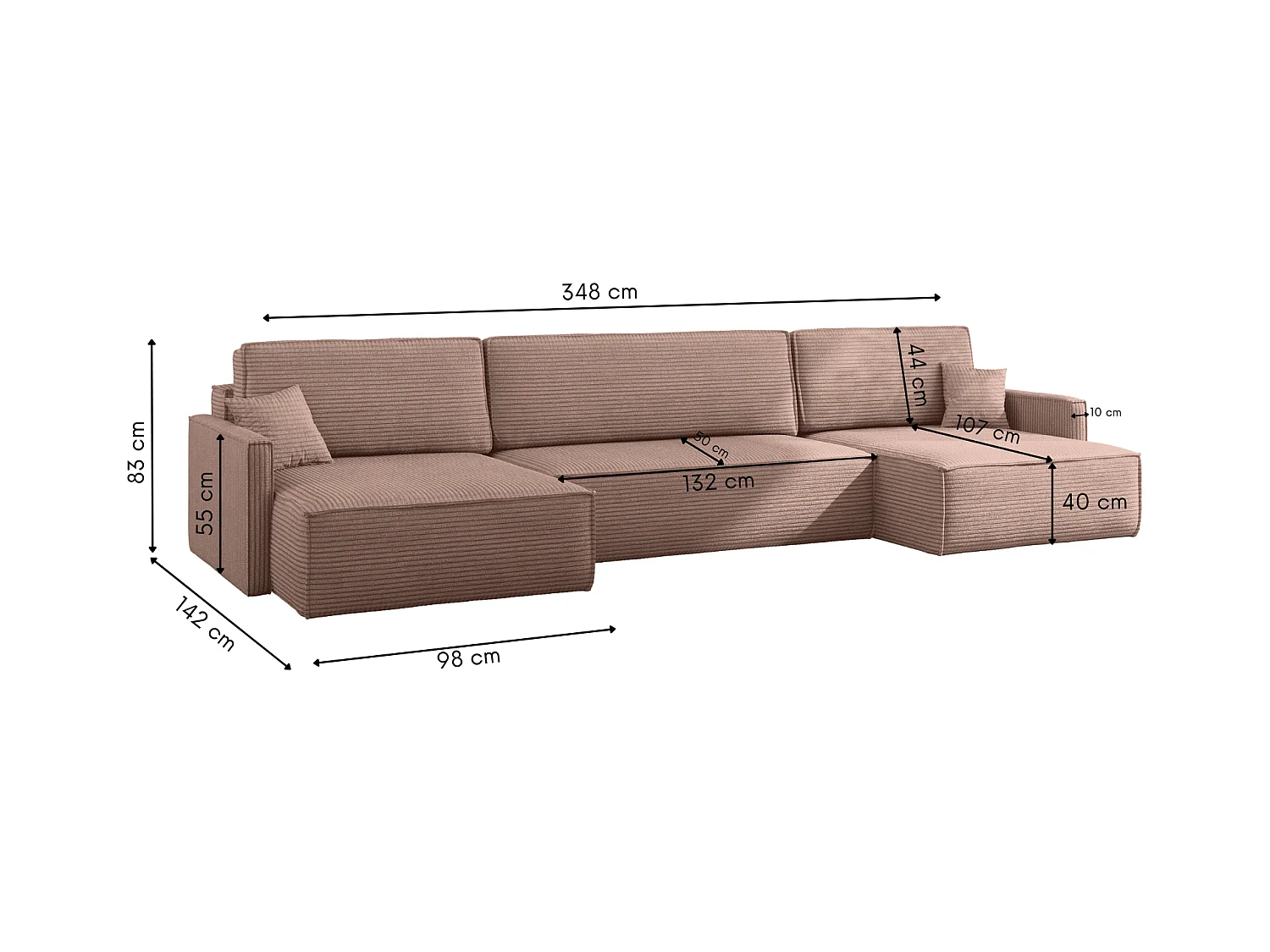 Ecksofa Carlos Mit Schlaffunktion und Bettkasten Elegante Stoff Poso Rosa
