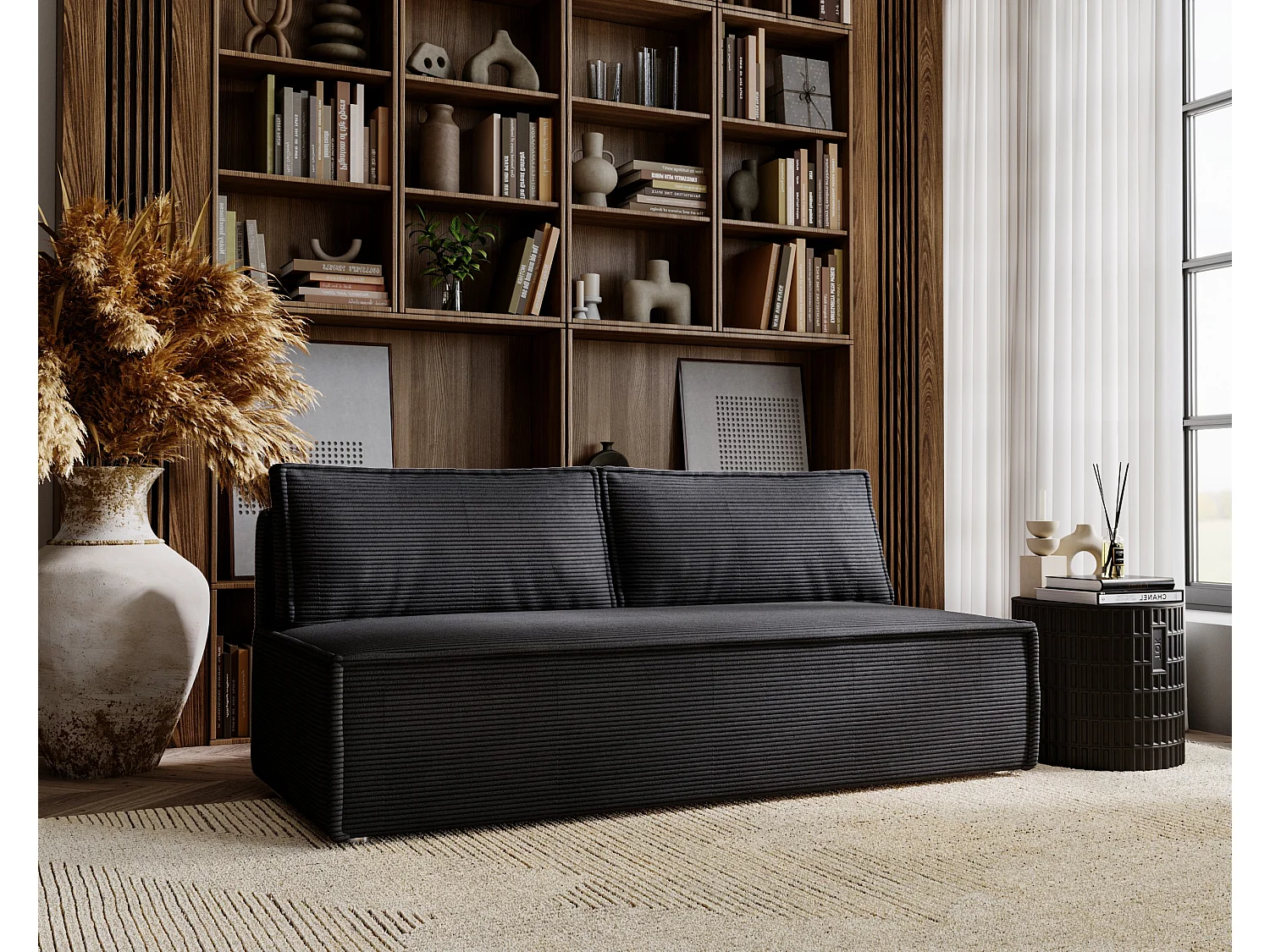 Canapé avec fonction couchage et coffre de lit, canapé-lit DUO Poso tissu - plusieurs coloris Gris foncé