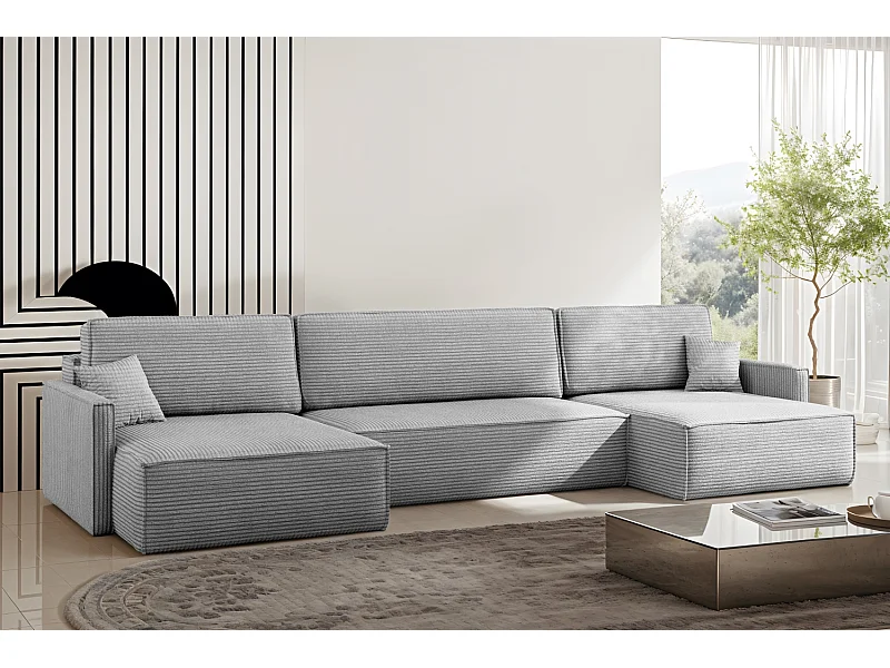 Ecksofa Carlos Mit Schlaffunktion und Bettkasten Elegante Stoff Poso Silber