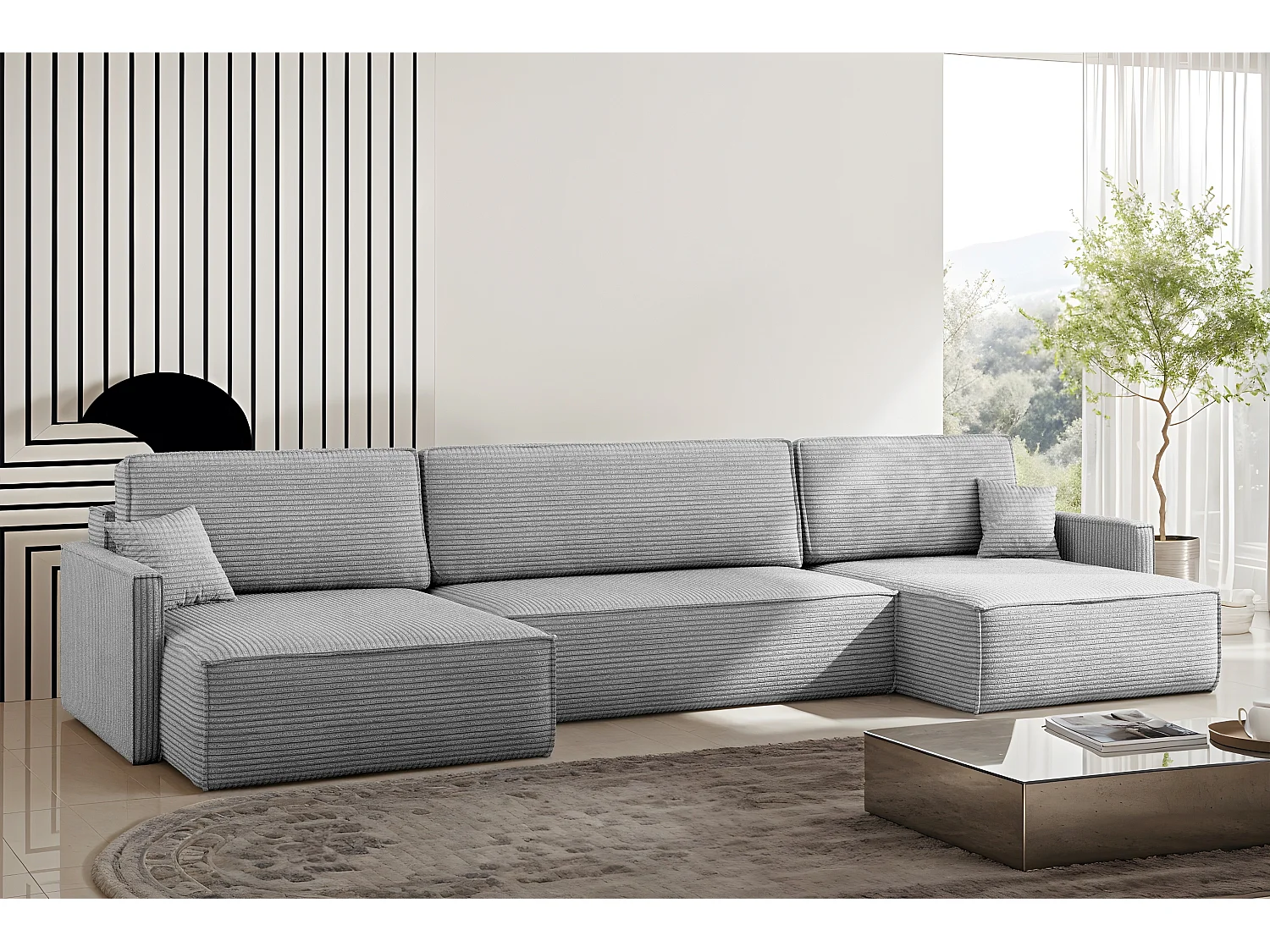 Ecksofa Carlos Mit Schlaffunktion und Bettkasten Elegante Stoff Poso Silber