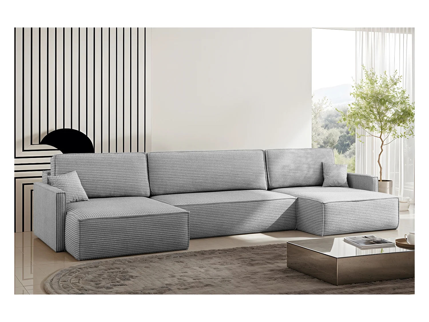 Divano angolare Carlos con funzione letto e box letto Elegante tessuto Poso Silver