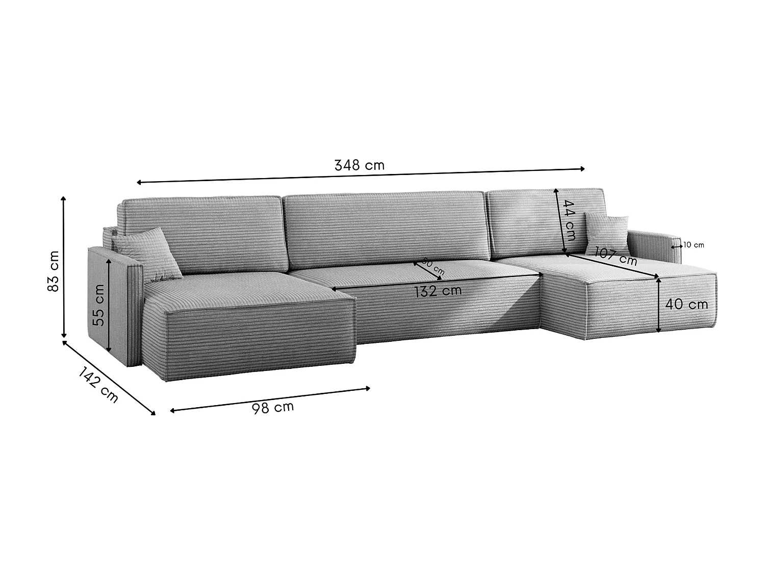 Canapé d'angle Carlos avec fonction couchage et coffre de lit Tissu élégant Poso Silver