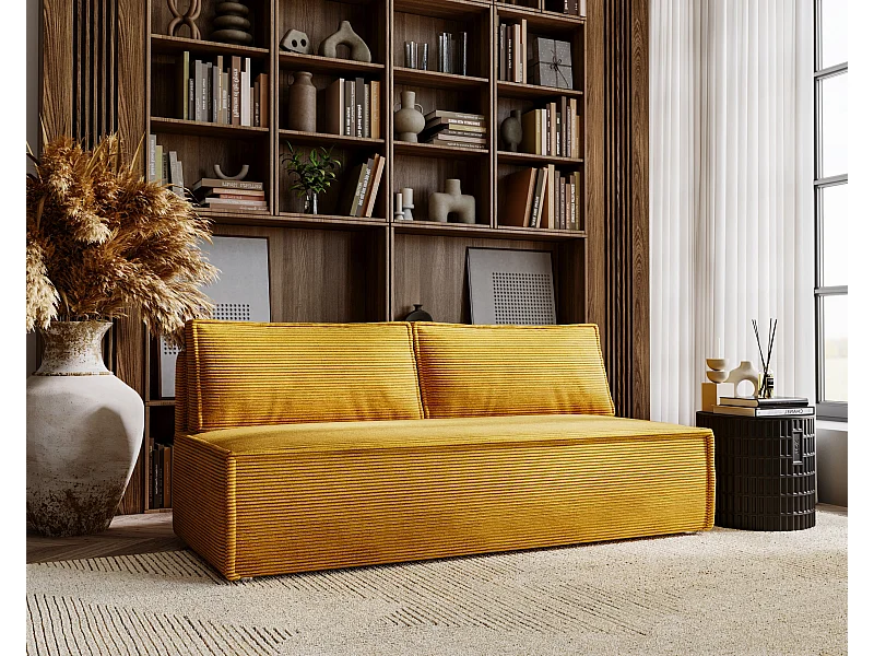 Sofa mit schlaffunktion und bettkasten, Schlafsofa DUO Poso Stoff - vielen farben Senffarbe