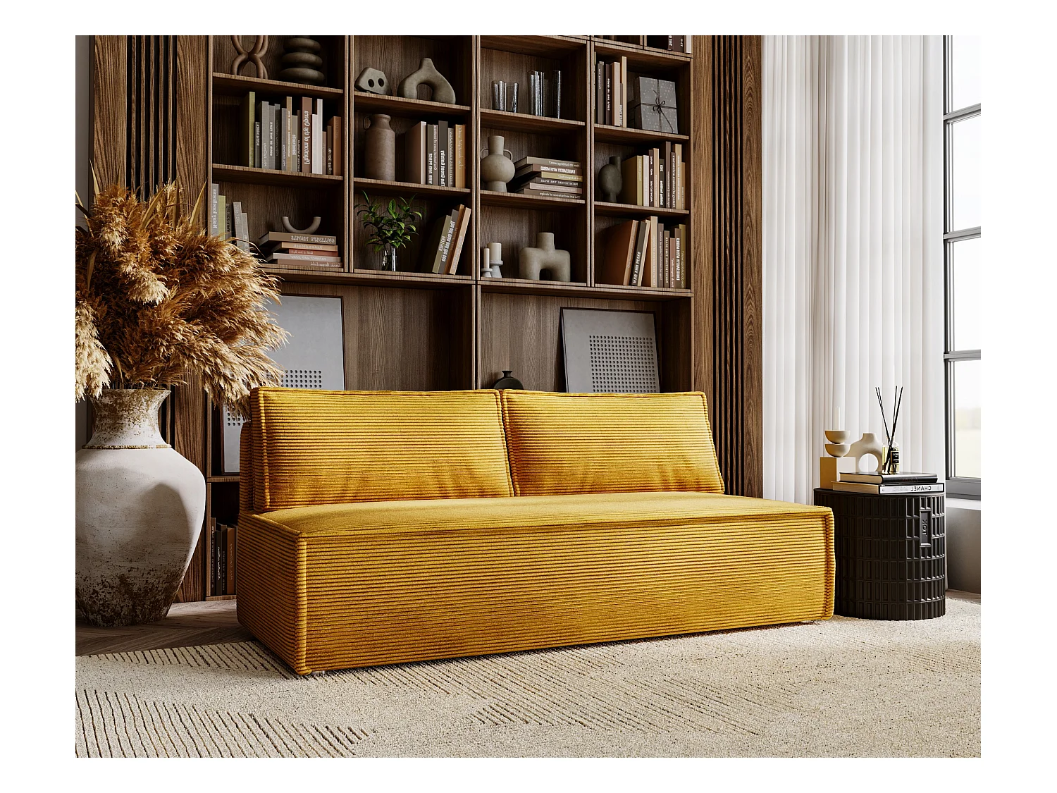 Sofa mit schlaffunktion und bettkasten, Schlafsofa DUO Poso Stoff - vielen farben Senffarbe