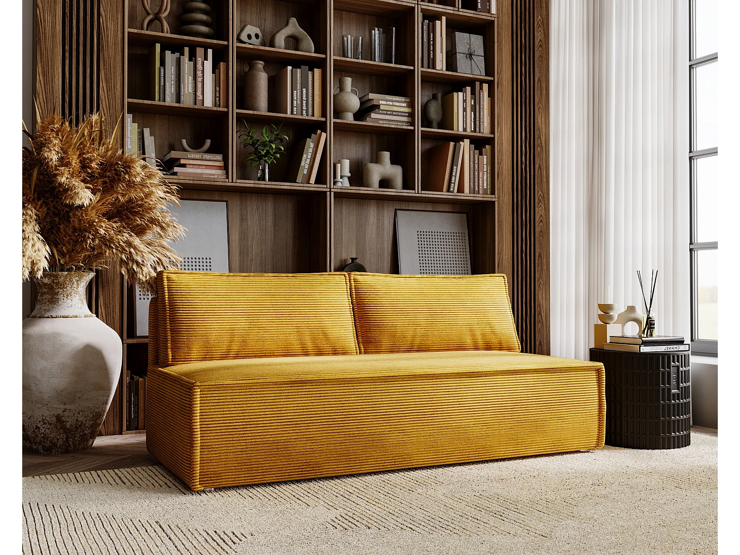 Canapé convertible DUO Poso en tissu - plusieurs coloris couleur moutarde