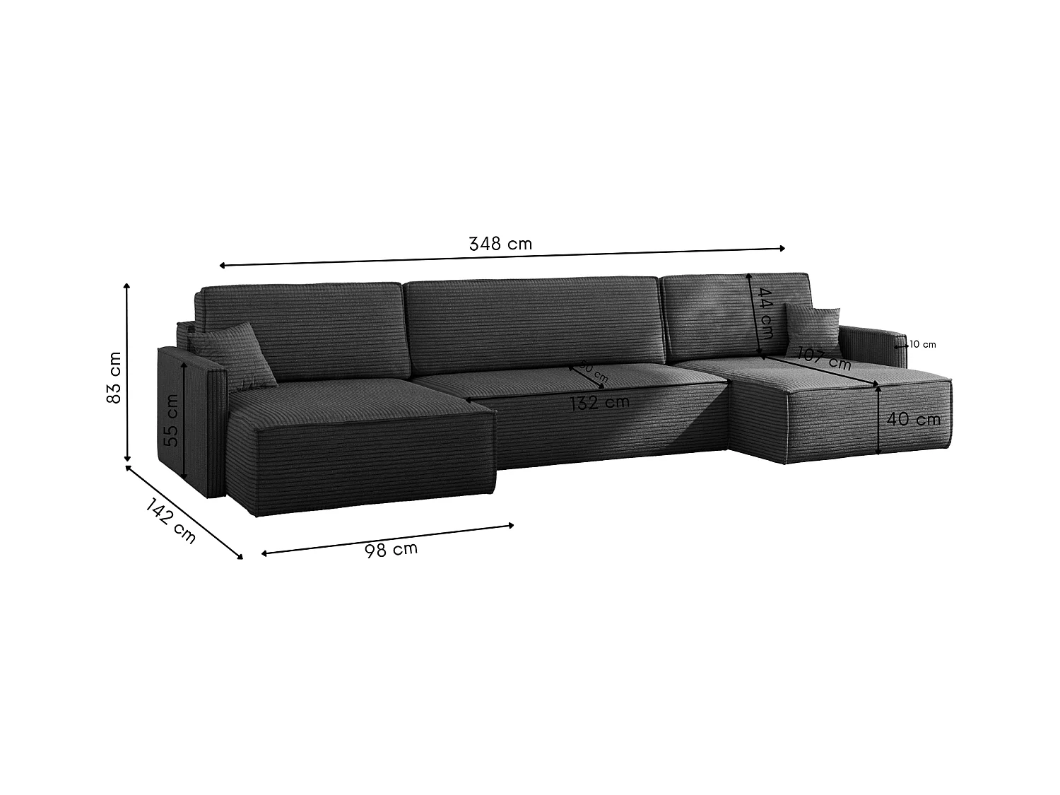 Ecksofa Carlos Mit Schlaffunktion und Bettkasten Elegante Stoff Poso Graphit
