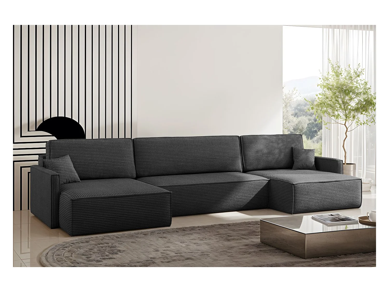 Divano angolare Carlos con funzione letto e box letto Elegante tessuto Poso Graphite