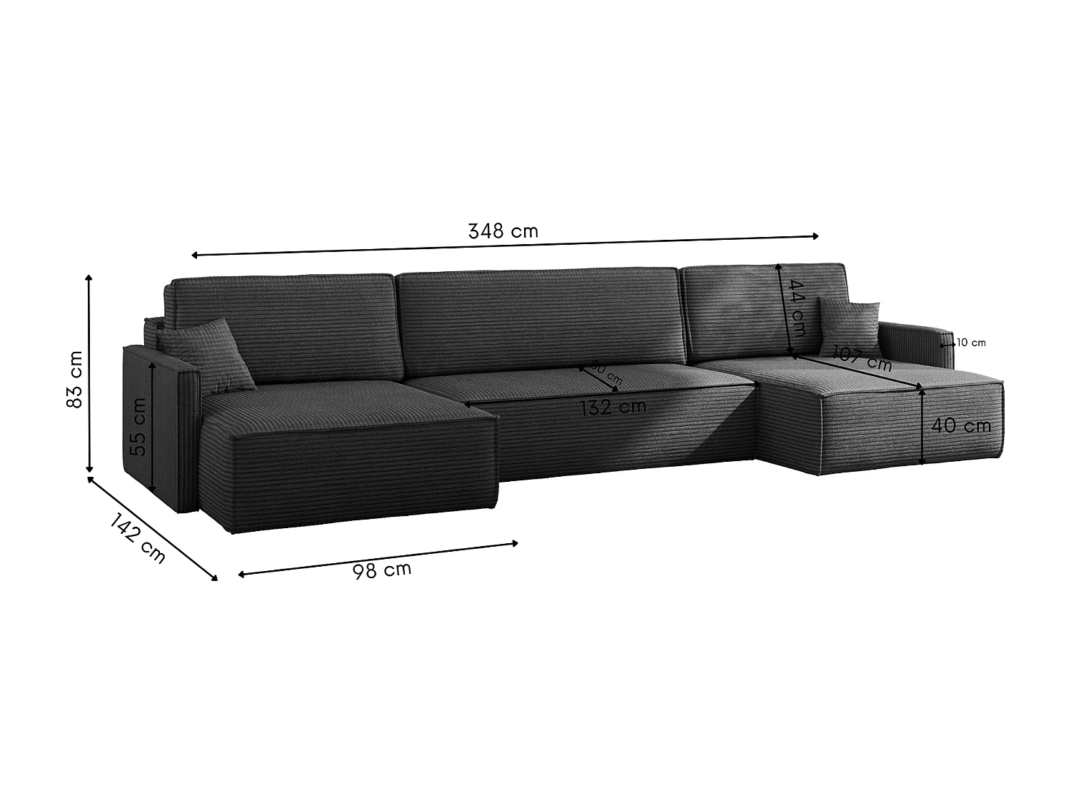 Canapé d'angle Carlos avec fonction couchage et coffre de lit Tissu élégant Poso Graphite