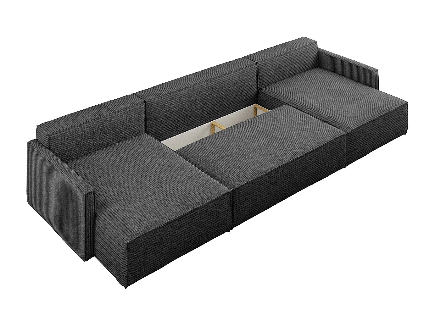 Canapé d'angle Carlos avec fonction couchage et coffre de lit Tissu élégant Poso Graphite