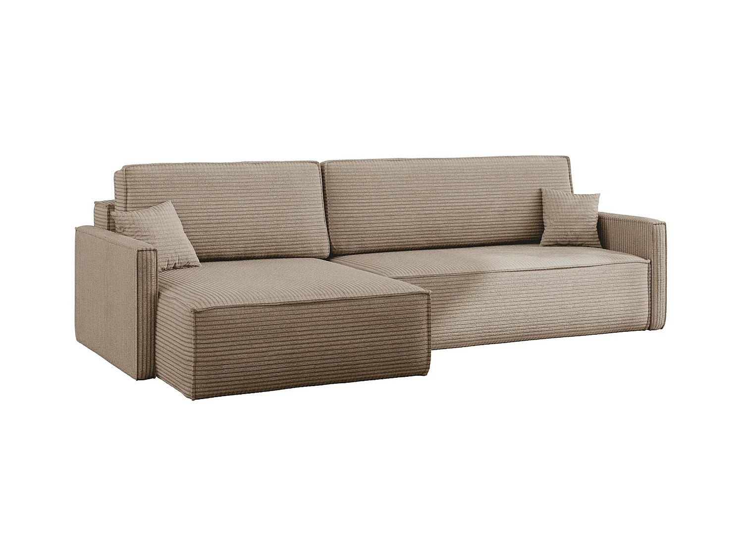 Canapé-lit Carlos, canapé d'angle en L avec fonction couchage et coffre de lit, tissu Poso beige foncé, gauche