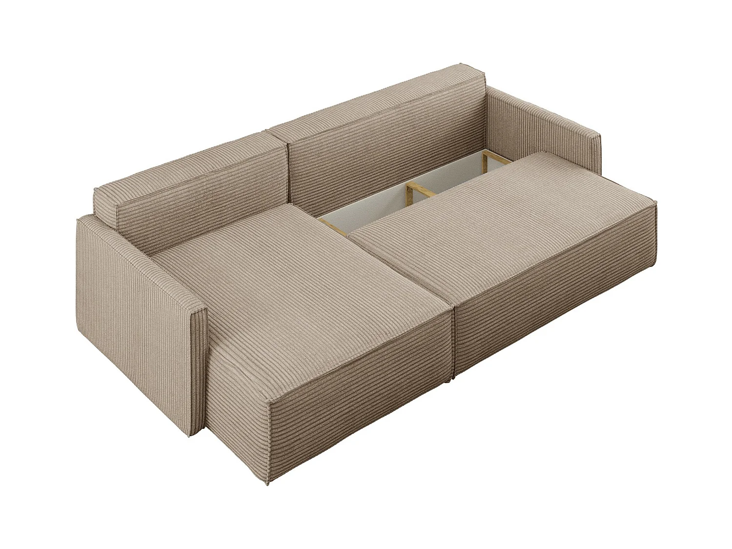 Canapé-lit Carlos, canapé d'angle en L avec fonction couchage et coffre de lit, tissu Poso beige foncé, gauche