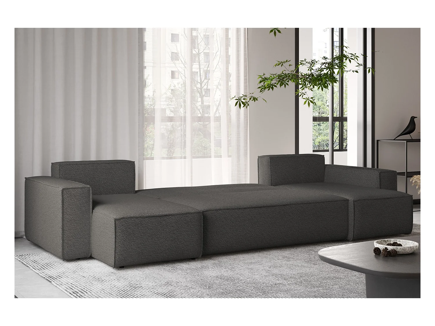 Ecksofa mit schlaffunktion und bettkasten, Sofa U-form, Couch U-form BEST stoff Abriamo Graphit