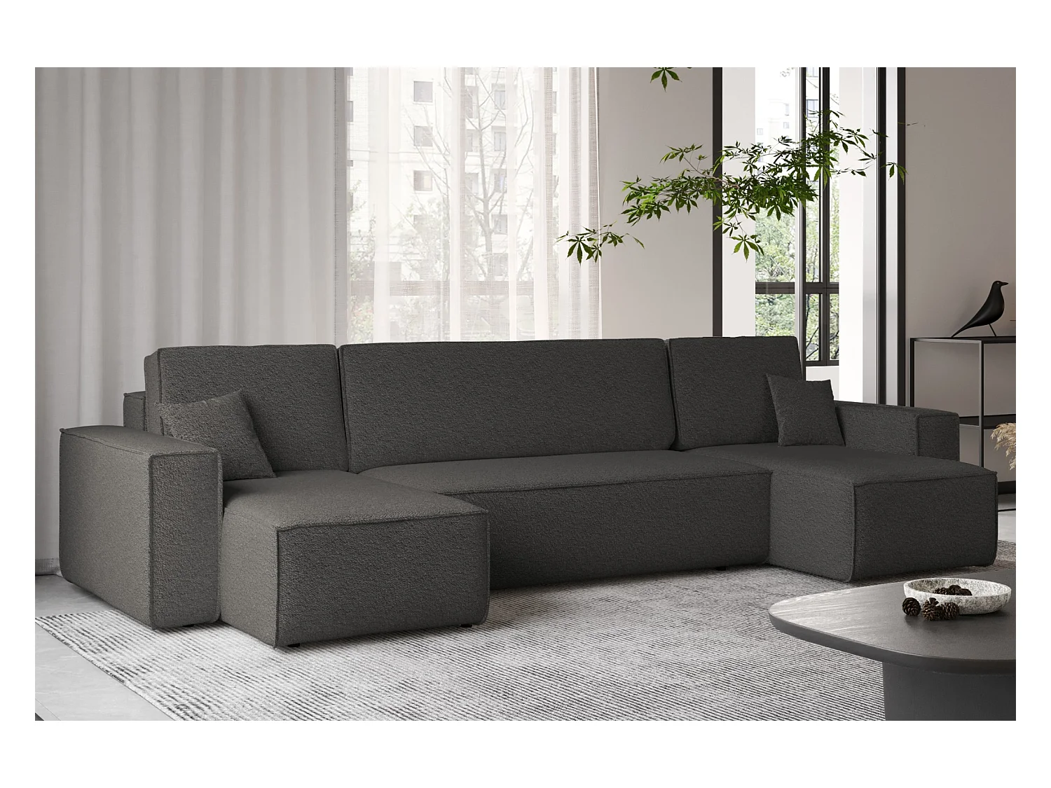 Divano angolare con funzione letto e contenitore, Divano a U, Divano a U tessuto BEST Abriamo Graphite