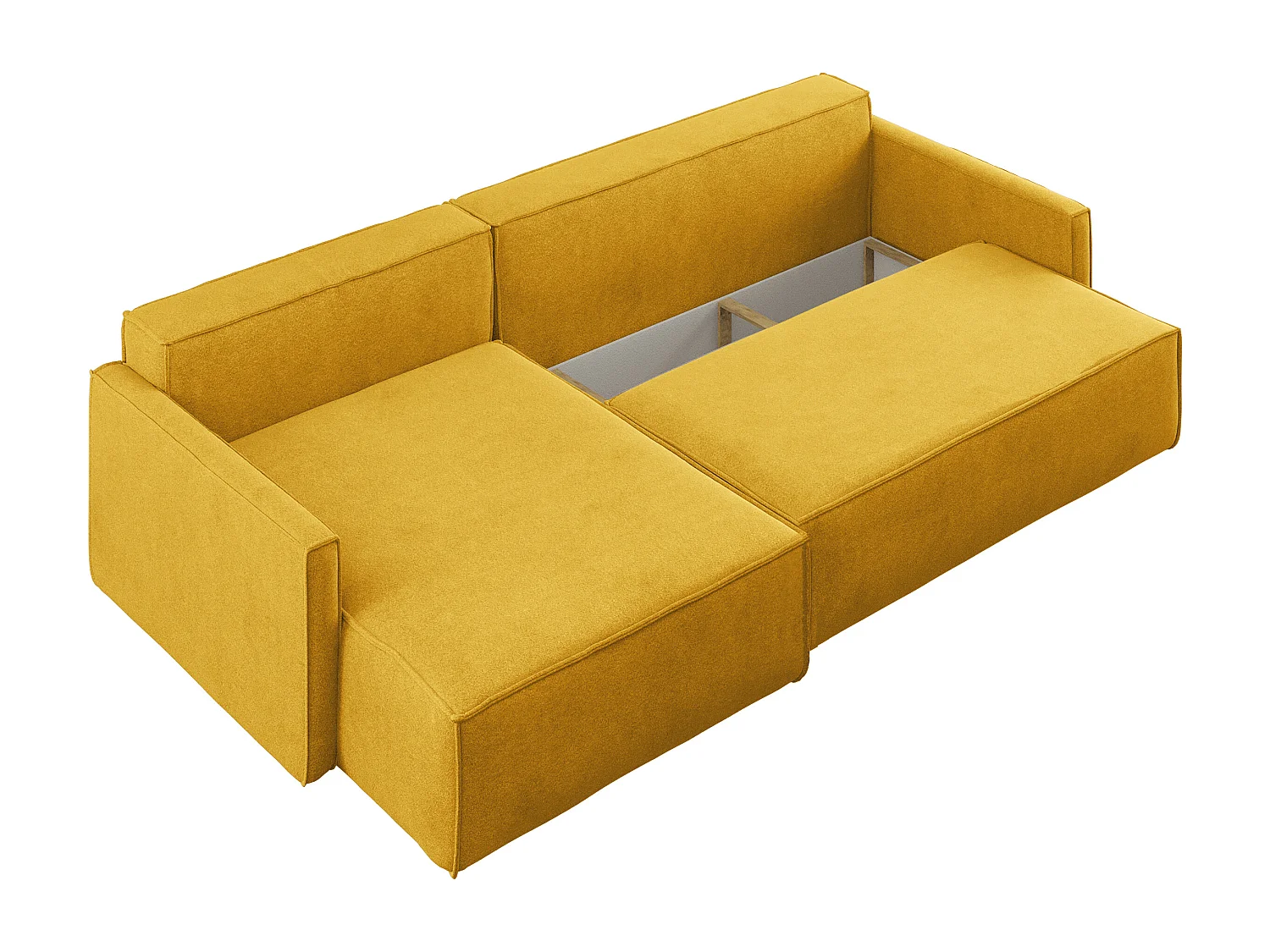 Canapé-lit en L Carlos, canapé d'angle avec coffre de lit et fonction couchage, tissu Salvador gauche jaune