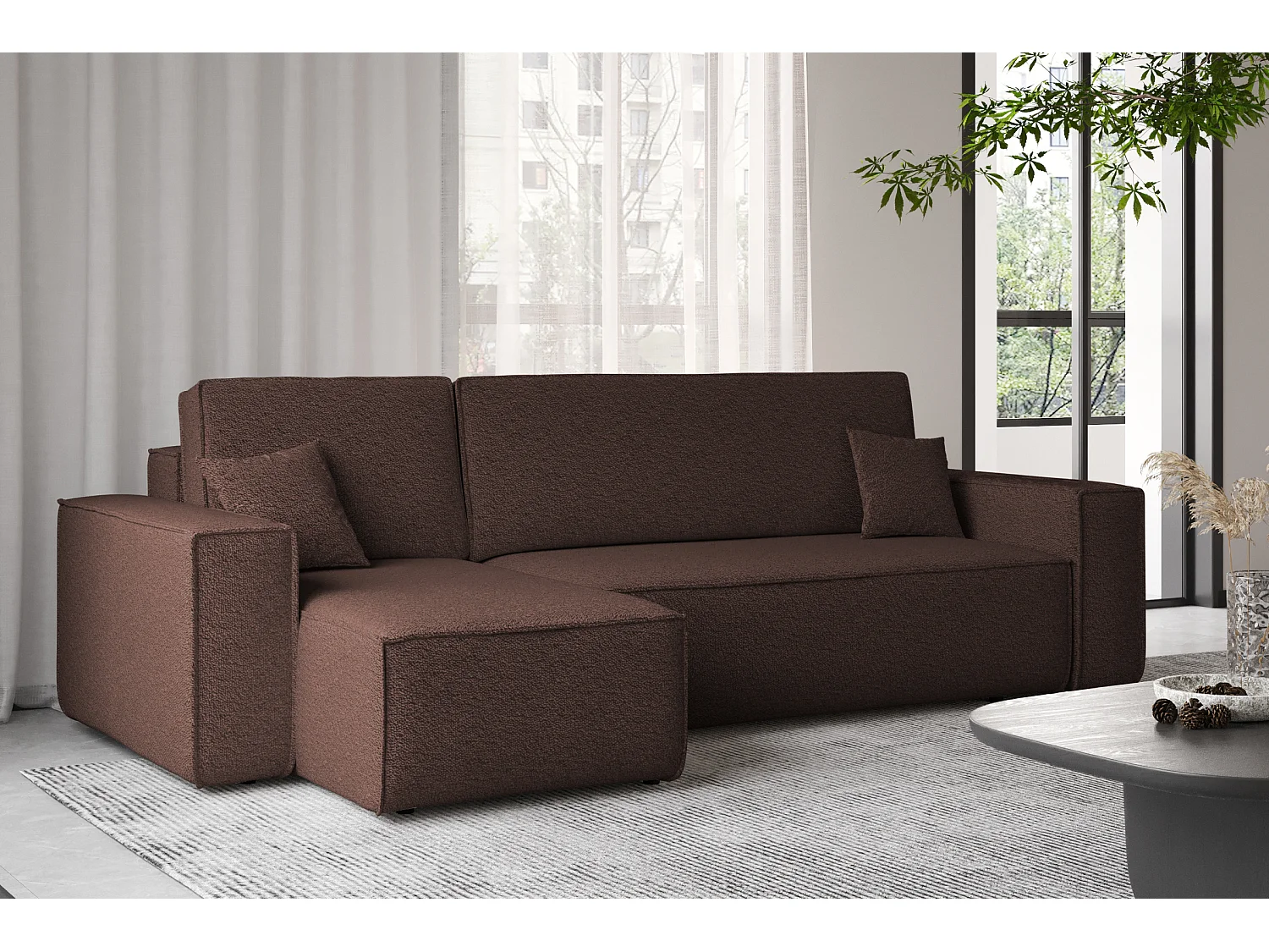 Ecksofa mit schlaffunktion und bettkasten, Ecksofa L-Form, Eckcouch L-Form BEST stoff Abriamo Braun Links