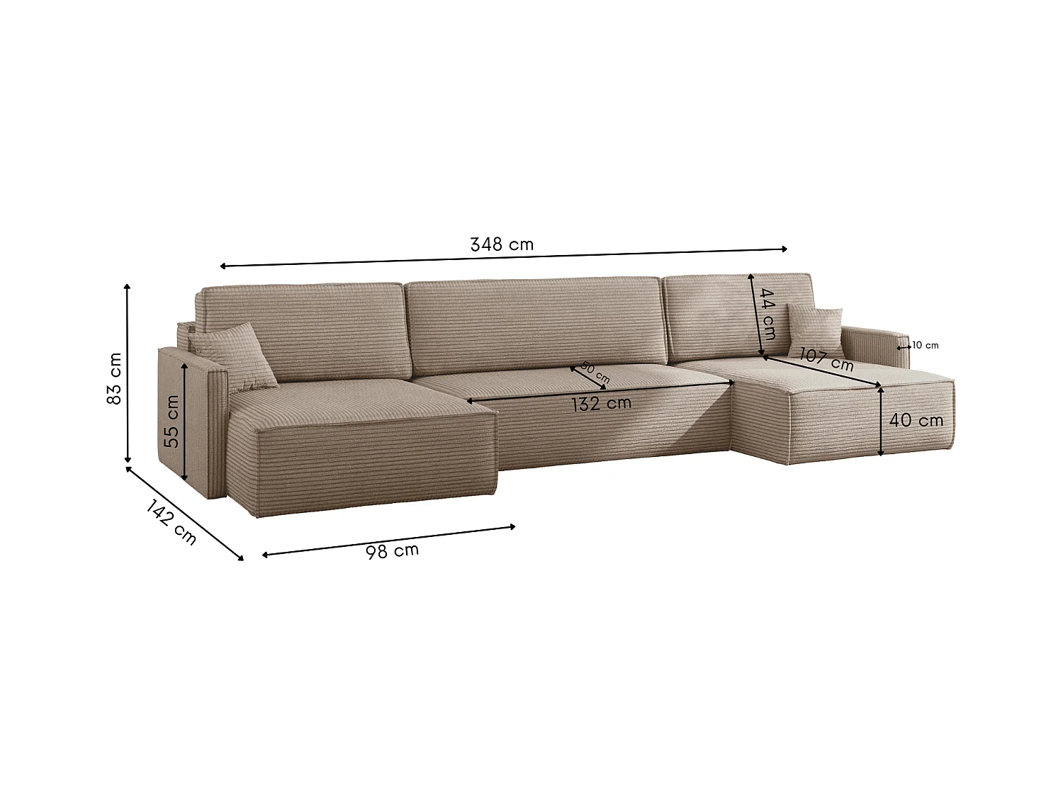 Ecksofa Carlos Mit Schlaffunktion und Bettkasten Elegante Stoff Poso Dunkelbeige