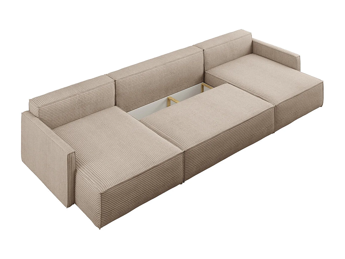 Canapé d'angle Carlos avec fonction couchage et coffre de lit Tissu élégant Poso beige foncé