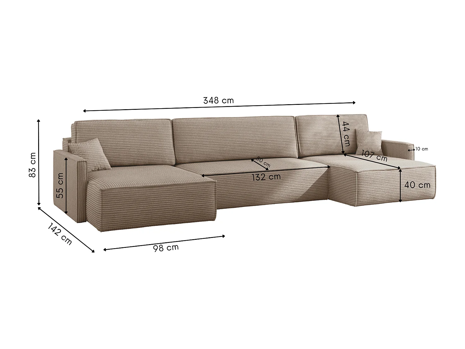 Ecksofa Carlos Mit Schlaffunktion und Bettkasten Elegante Stoff Poso Dunkelbeige