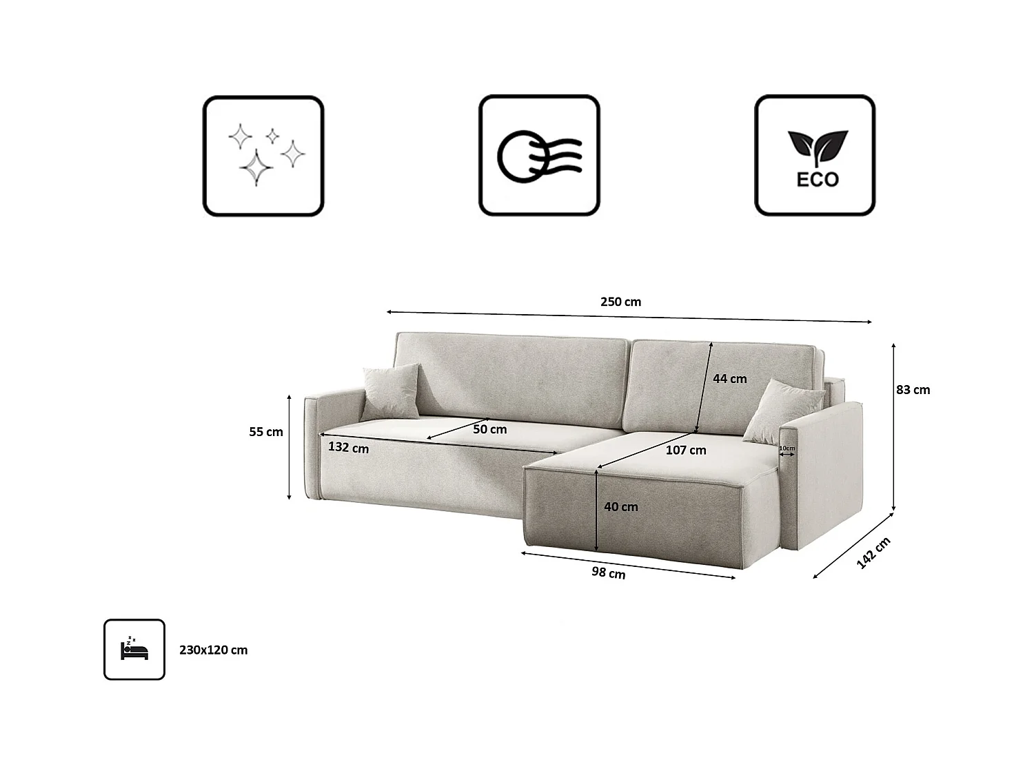 Schlafsofa Carlos L-Form, Ecksofa Mit Bettkasten Und Schlaffunktion Stoff Salvador Rechts Hellgrau