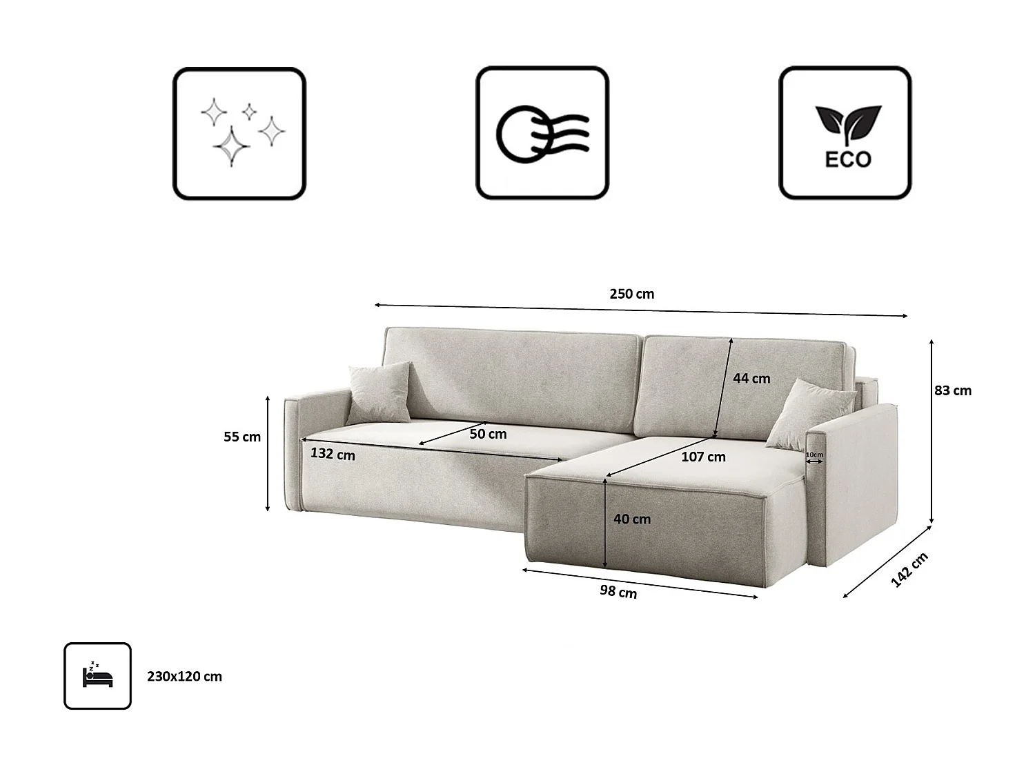 Schlafsofa Carlos L-Form, Ecksofa Mit Bettkasten Und Schlaffunktion Stoff Salvador Rechts Hellgrau