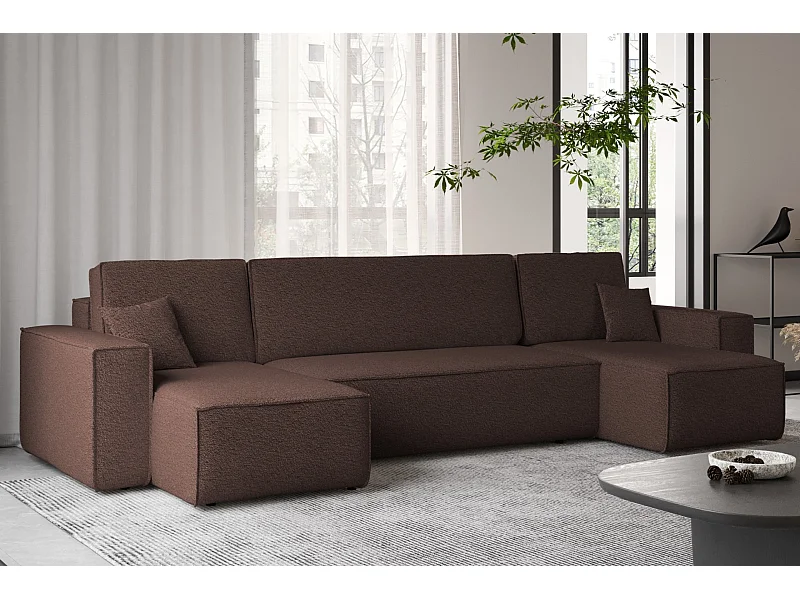 Ecksofa mit schlaffunktion und bettkasten, Sofa U-form, Couch U-form BEST stoff Abriamo Braun