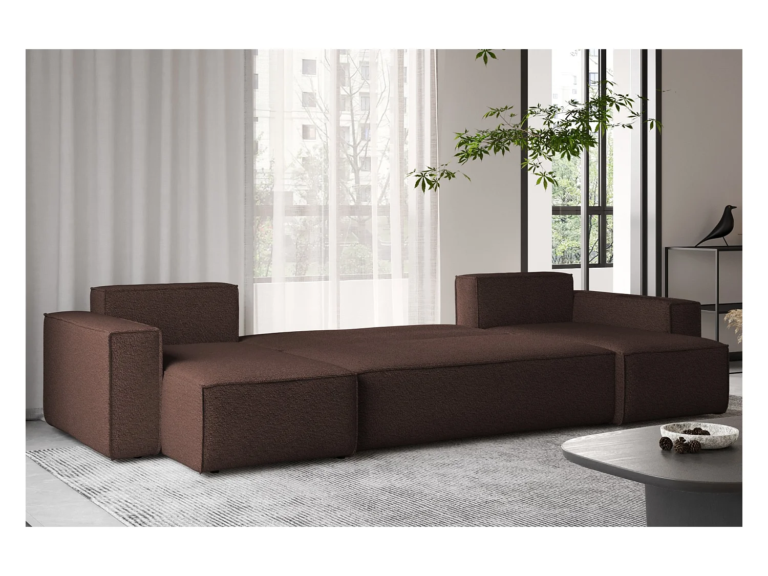 Ecksofa mit schlaffunktion und bettkasten, Sofa U-form, Couch U-form BEST stoff Abriamo Braun