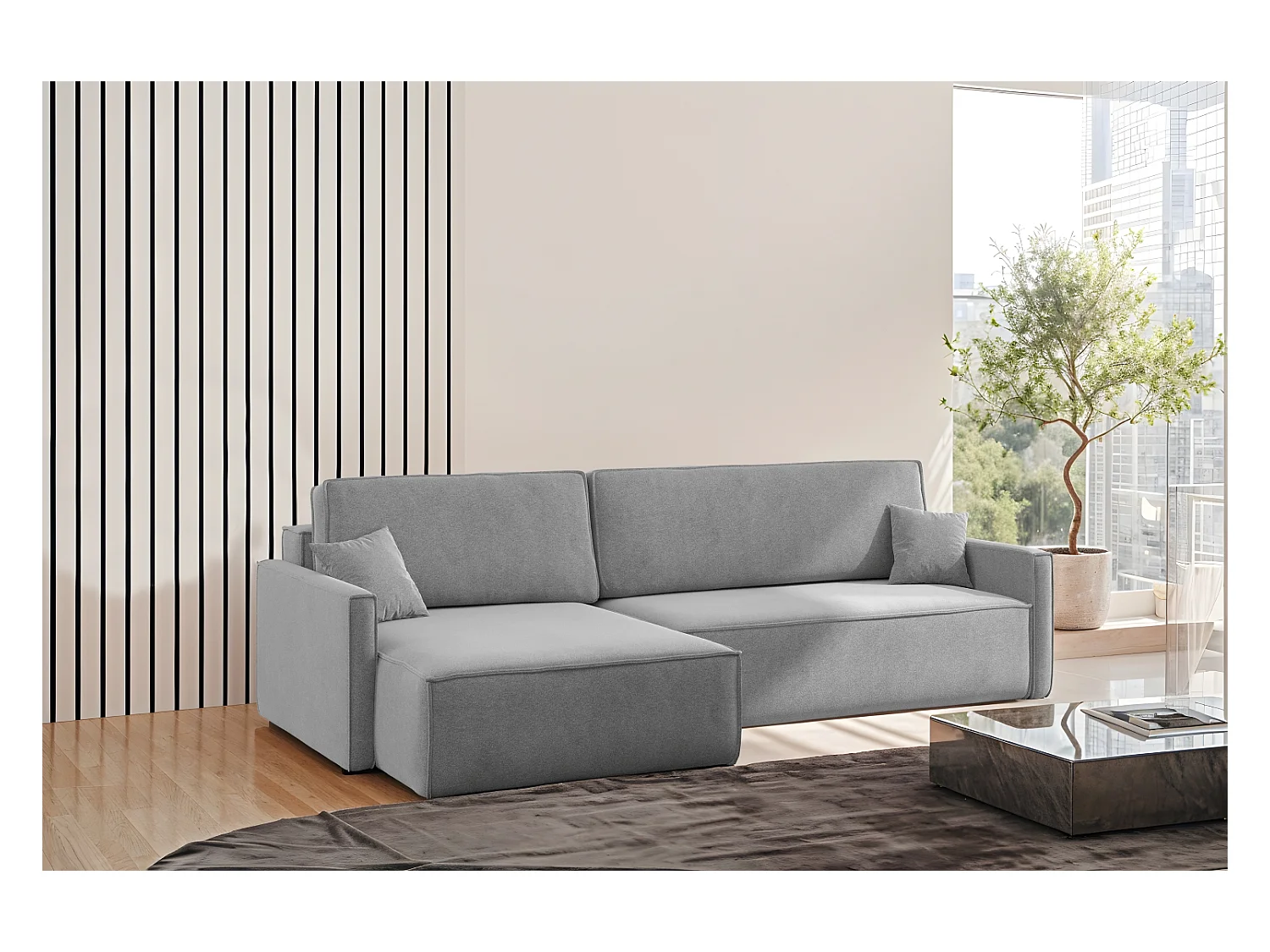 Schlafsofa Carlos L-Form, Ecksofa Mit Bettkasten Und Schlaffunktion Stoff Salvador Rechts Grau