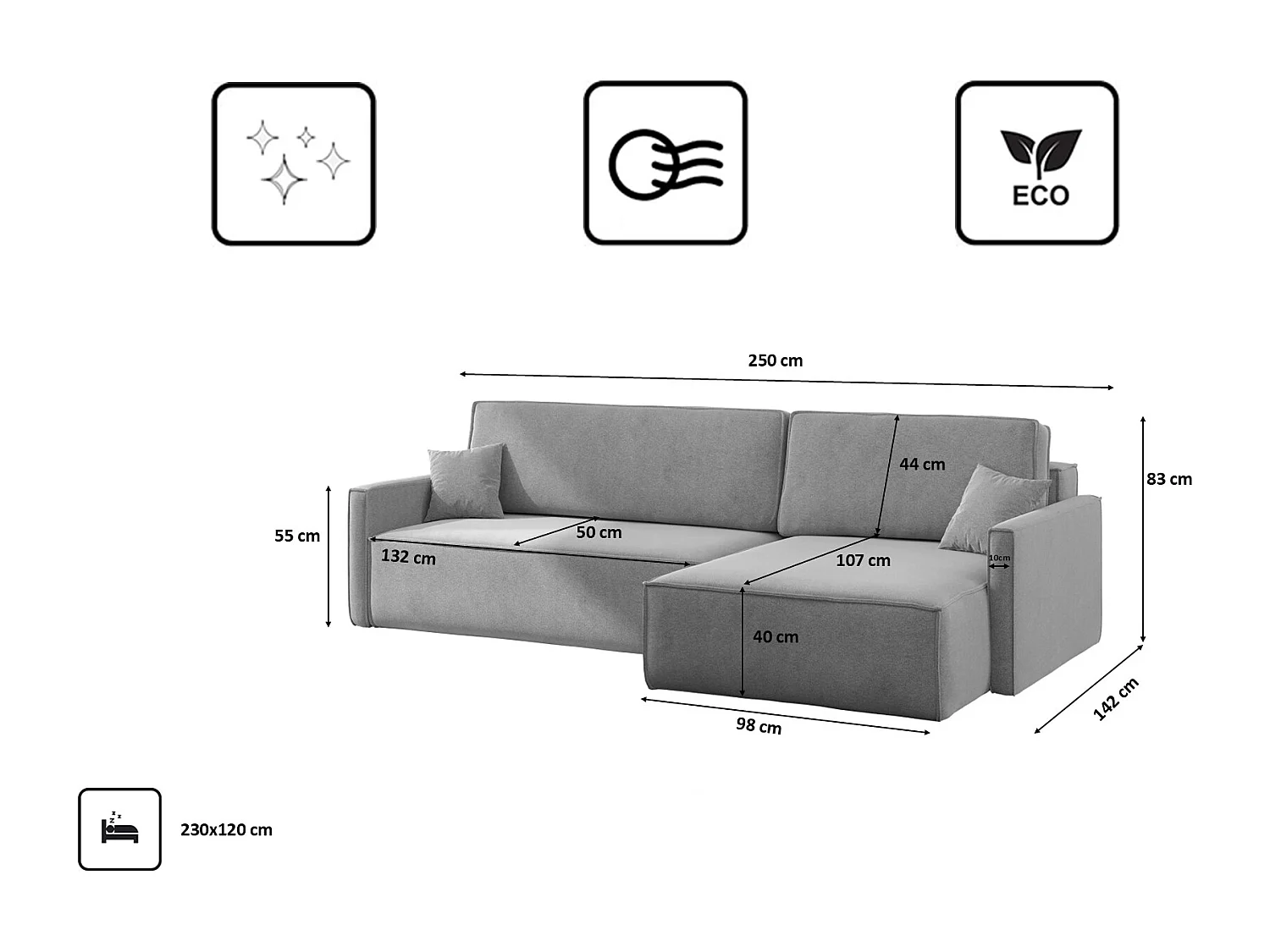 Schlafsofa Carlos L-Form, Ecksofa Mit Bettkasten Und Schlaffunktion Stoff Salvador Rechts Grau