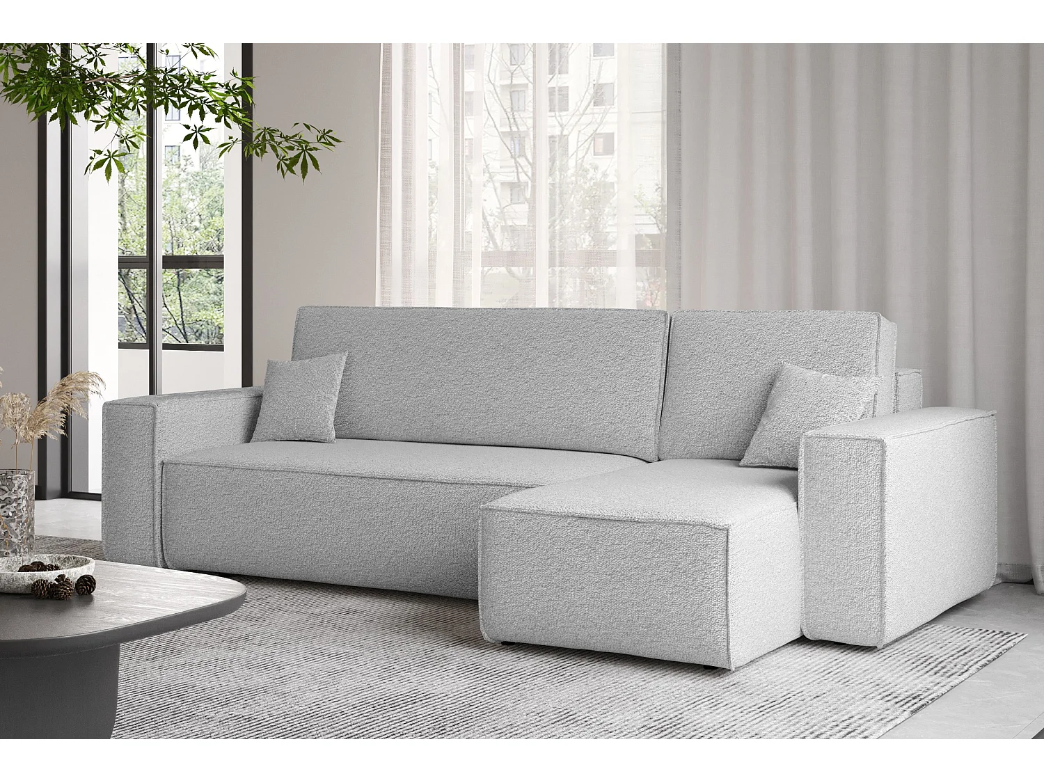 Ecksofa mit schlaffunktion und bettkasten, Ecksofa L-Form, Eckcouch L-Form BEST stoff Abriamo Hellgrau Rechts