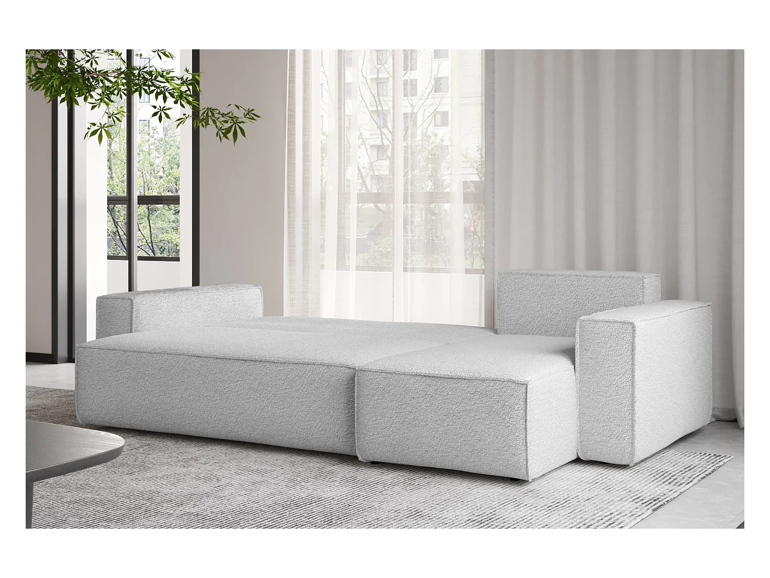 Ecksofa mit schlaffunktion und bettkasten, Ecksofa L-Form, Eckcouch L-Form BEST stoff Abriamo Hellgrau Rechts