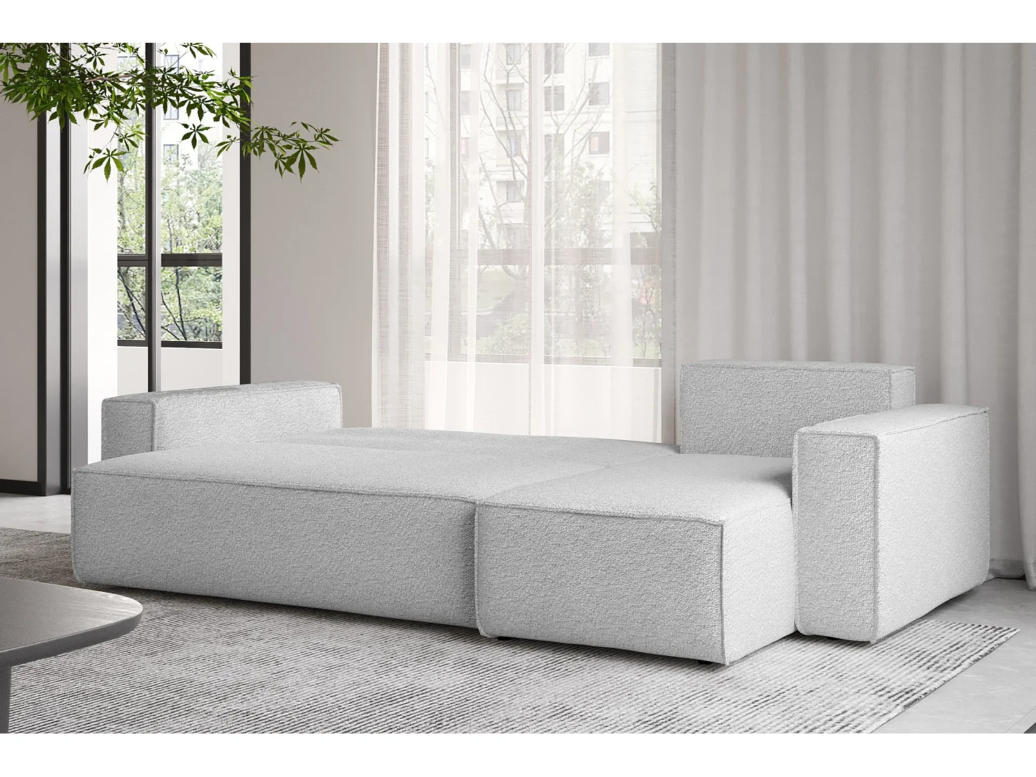 Ecksofa mit schlaffunktion und bettkasten, Ecksofa L-Form, Eckcouch L-Form BEST stoff Abriamo Hellgrau Rechts