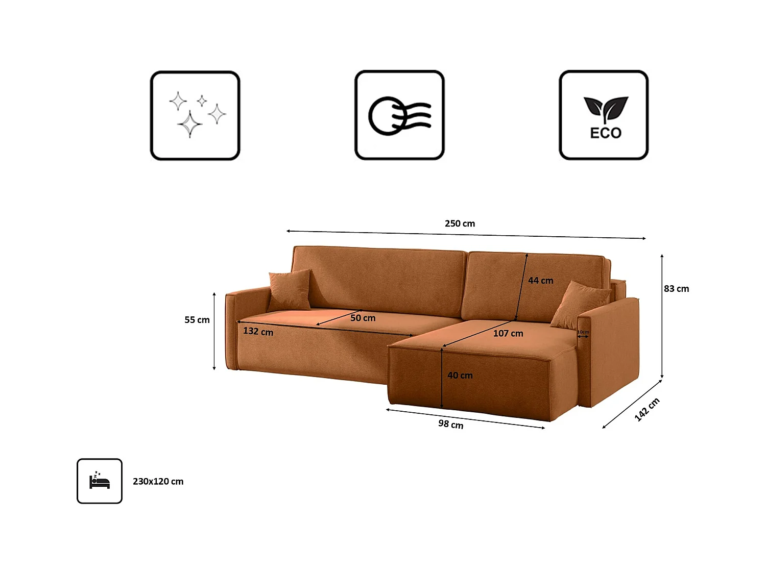 Schlafsofa Carlos L-Form, Ecksofa Mit Bettkasten Und Schlaffunktion Stoff Salvador Rechts Braun
