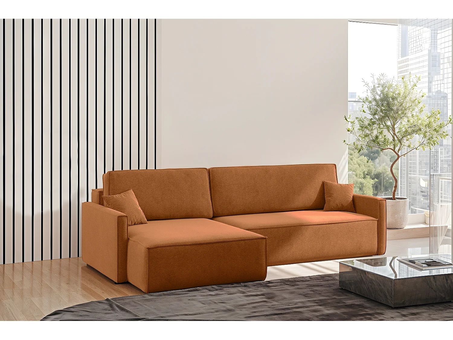 Schlafsofa Carlos L-Form, Ecksofa Mit Bettkasten Und Schlaffunktion Stoff Salvador Rechts Braun