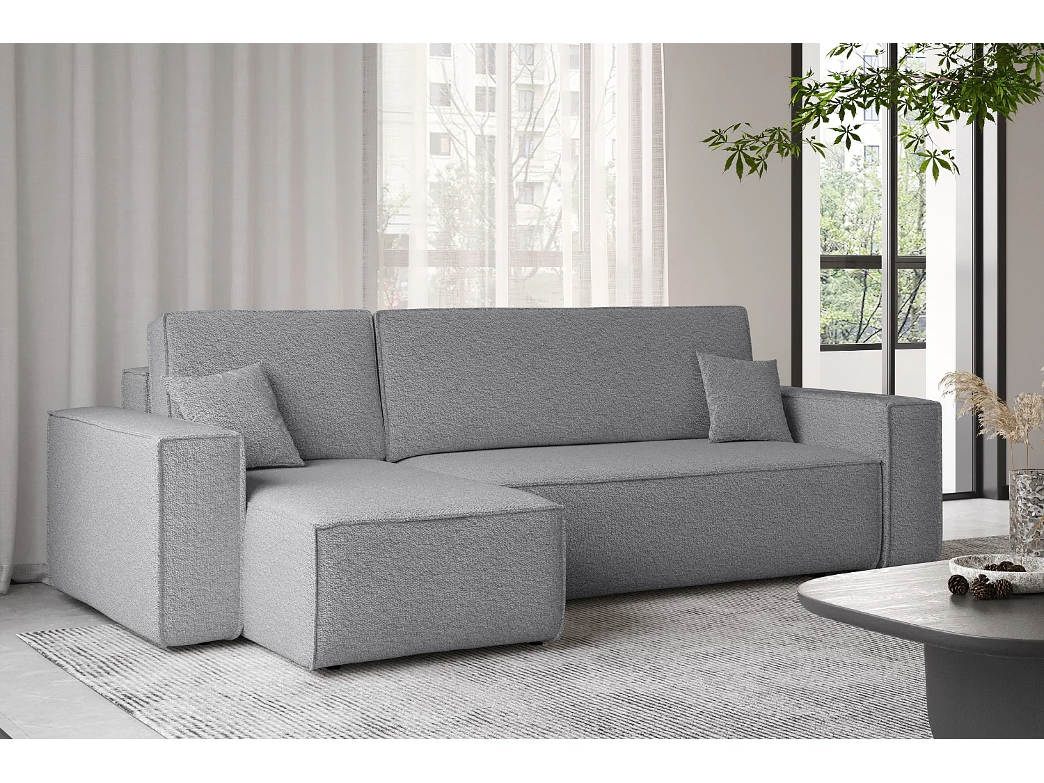 Ecksofa mit schlaffunktion und bettkasten, Ecksofa L-Form, Eckcouch L-Form BEST stoff Abriamo Grau Links