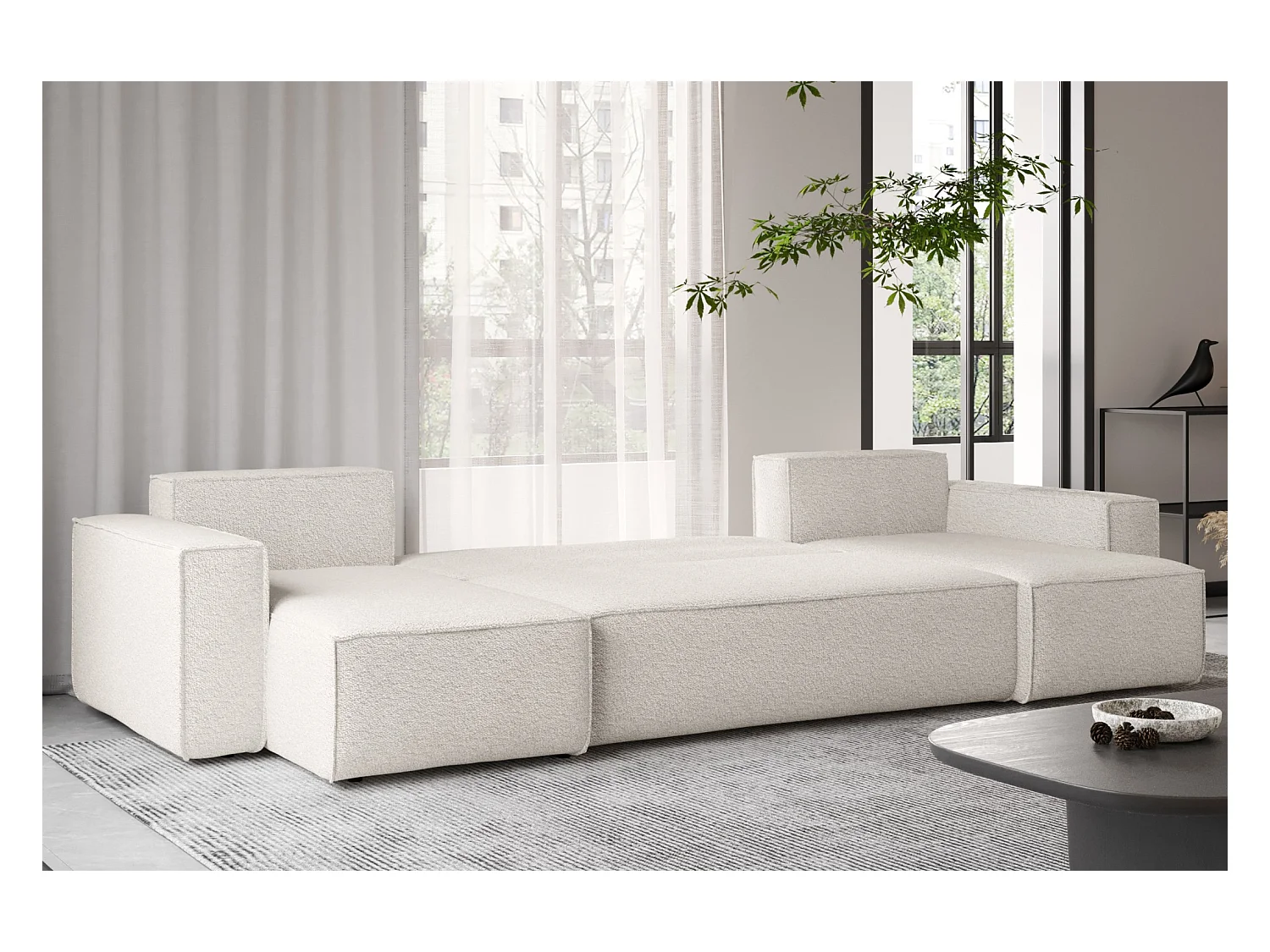Ecksofa mit schlaffunktion und bettkasten, Sofa U-form, Couch U-form BEST stoff Abriamo Ecru