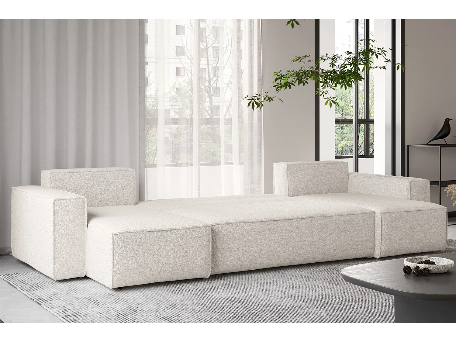 Ecksofa mit schlaffunktion und bettkasten, Sofa U-form, Couch U-form BEST stoff Abriamo Ecru