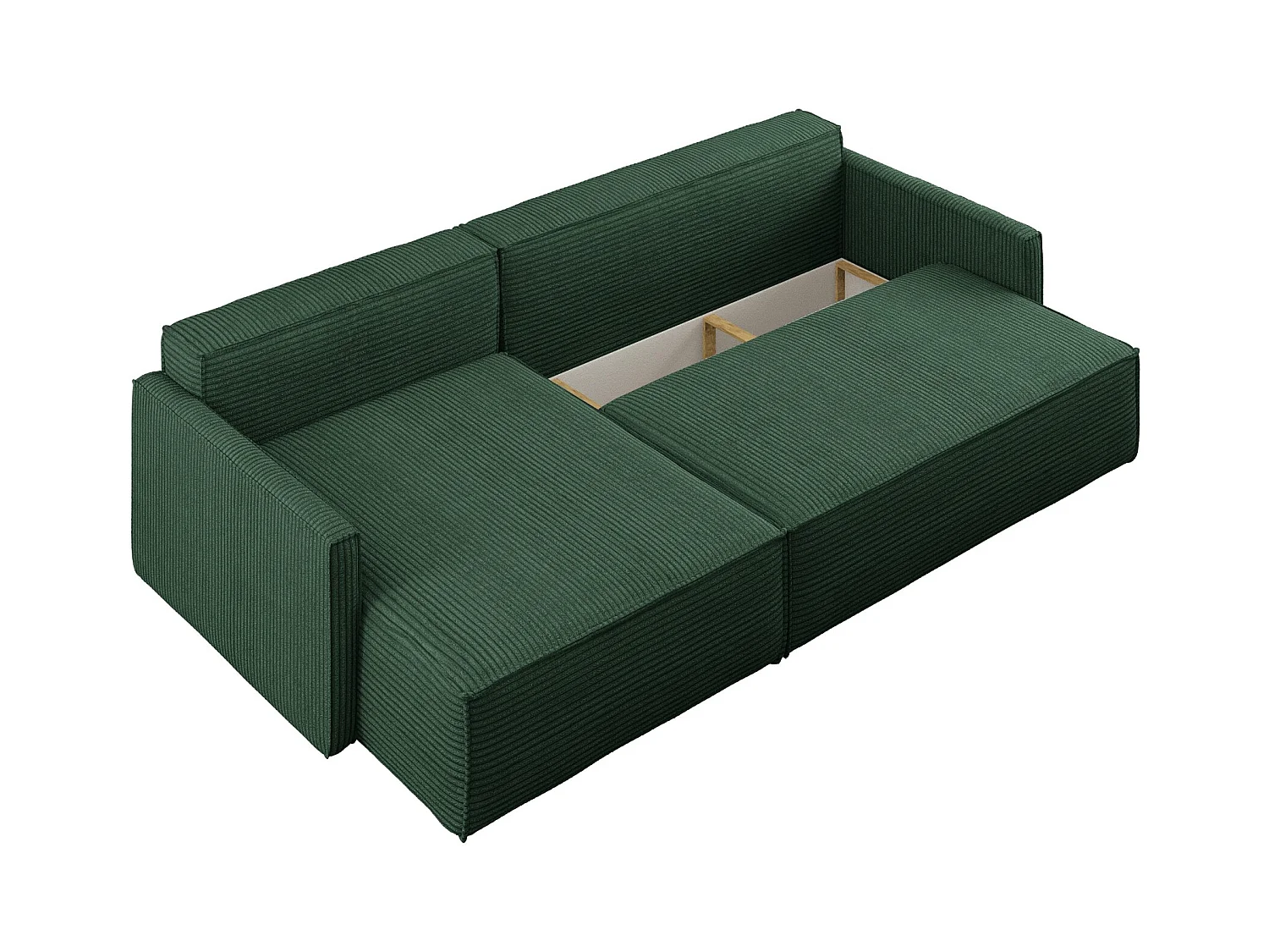 Canapé-lit Carlos, canapé d'angle en L avec fonction couchage et coffre de lit, tissu Poso Green Left