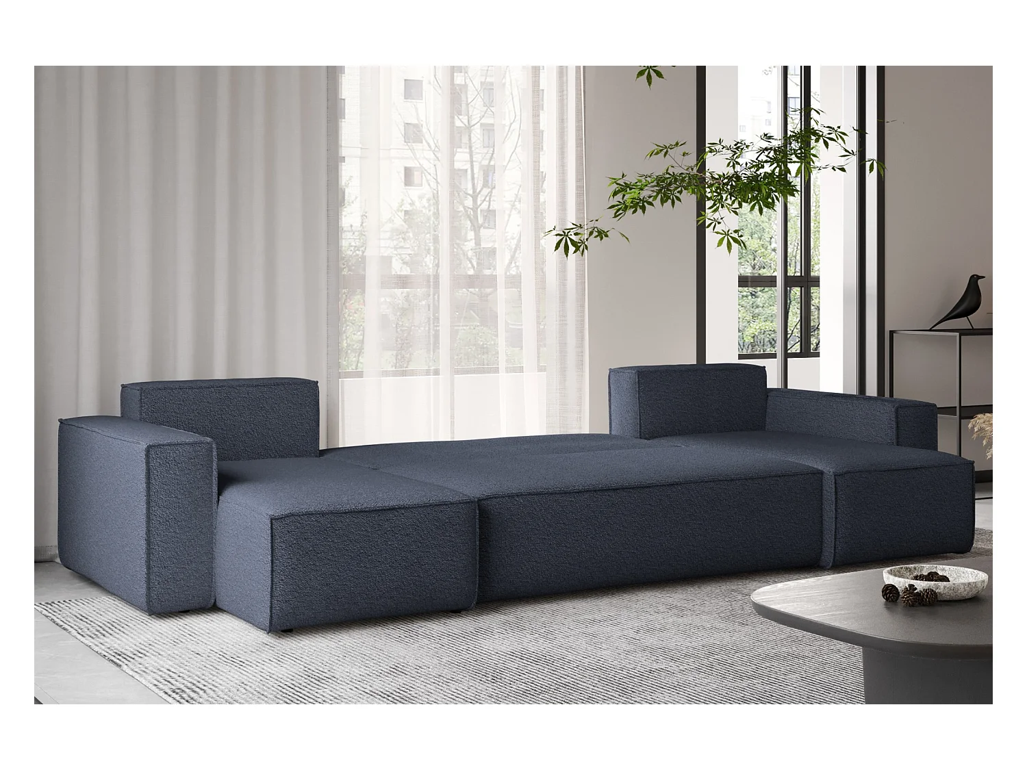 Ecksofa mit schlaffunktion und bettkasten, Sofa U-form, Couch U-form BEST stoff Abriamo Dunkelblau