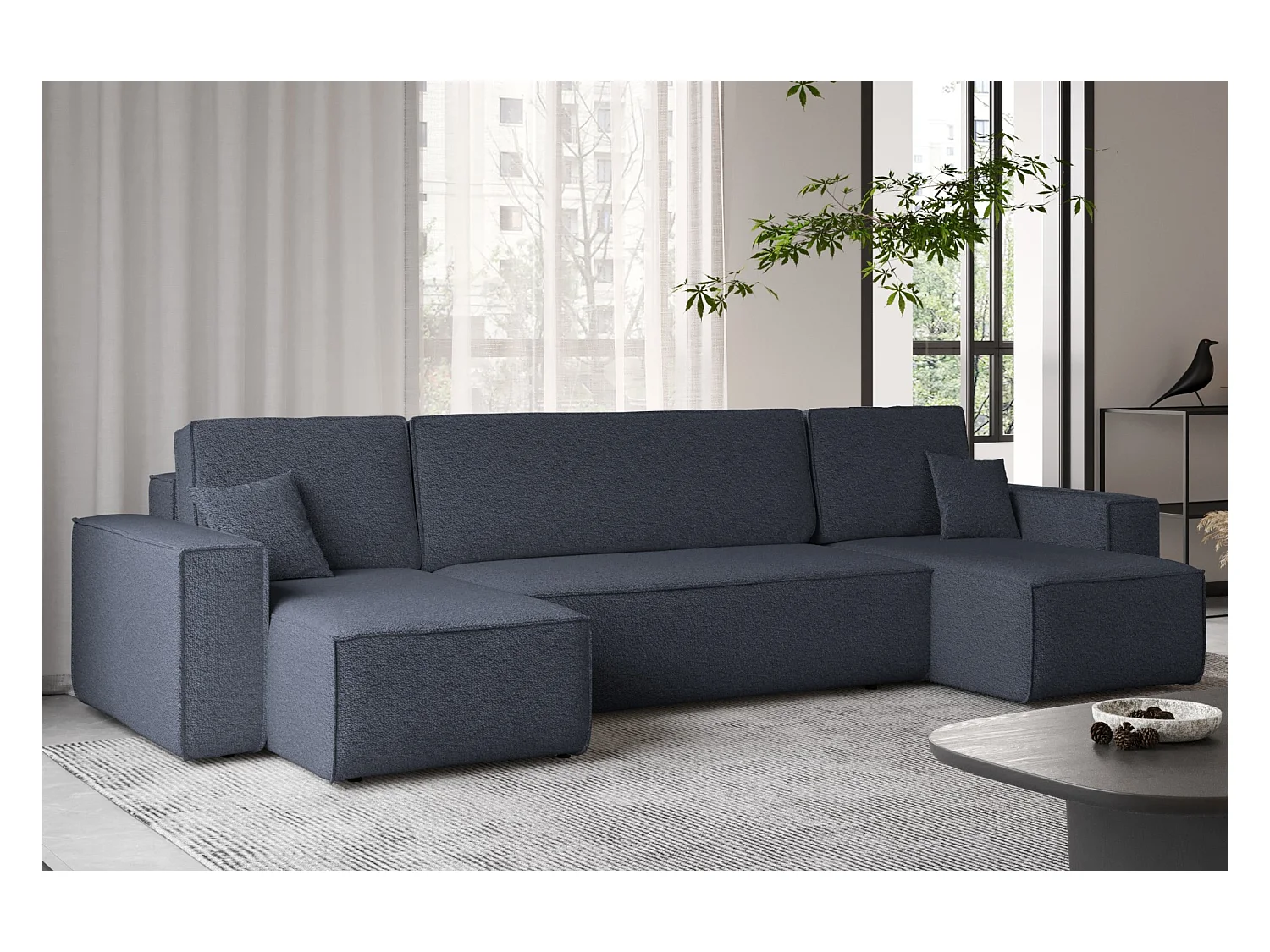 Divano angolare con funzione letto e contenitore, divano a U, divano a U tessuto BEST Abriamo Blu Scuro