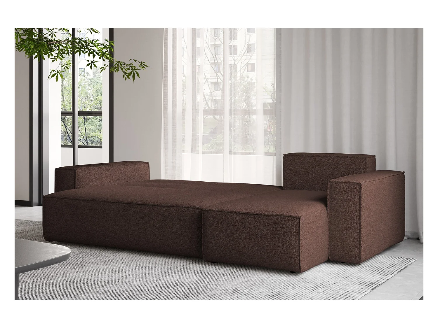 Ecksofa mit schlaffunktion und bettkasten, Ecksofa L-Form, Eckcouch L-Form BEST stoff Abriamo Braun Rechts
