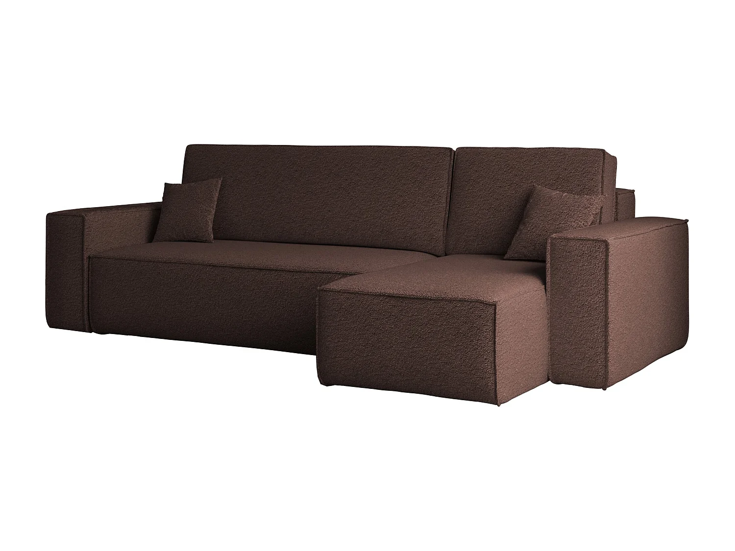 Canapé d'angle avec fonction couchage et coffre de lit, canapé d'angle en L, canapé d'angle en L BEST tissu Abriamo Marron Droite