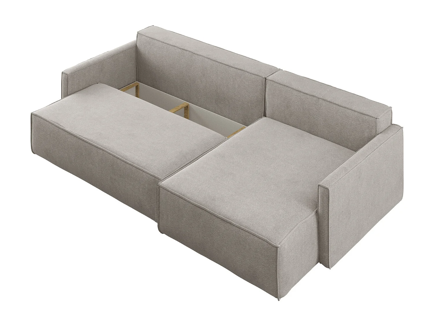 Canapé-lit en L Carlos, canapé d'angle avec coffre de lit et fonction couchage, tissu Salvador, droite, beige