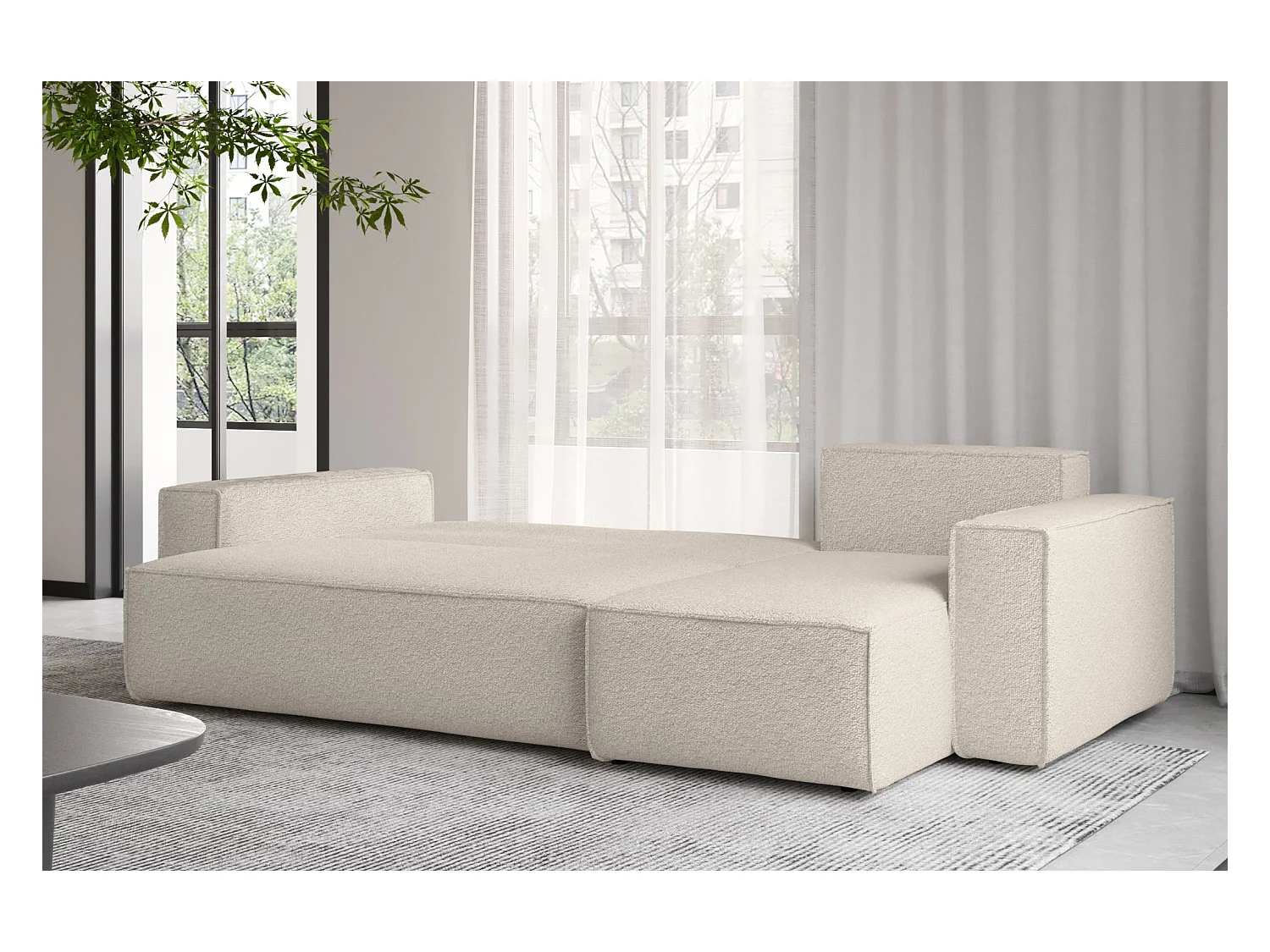 Ecksofa mit schlaffunktion und bettkasten, Ecksofa L-Form, Eckcouch L-Form BEST stoff Abriamo Beige Rechts