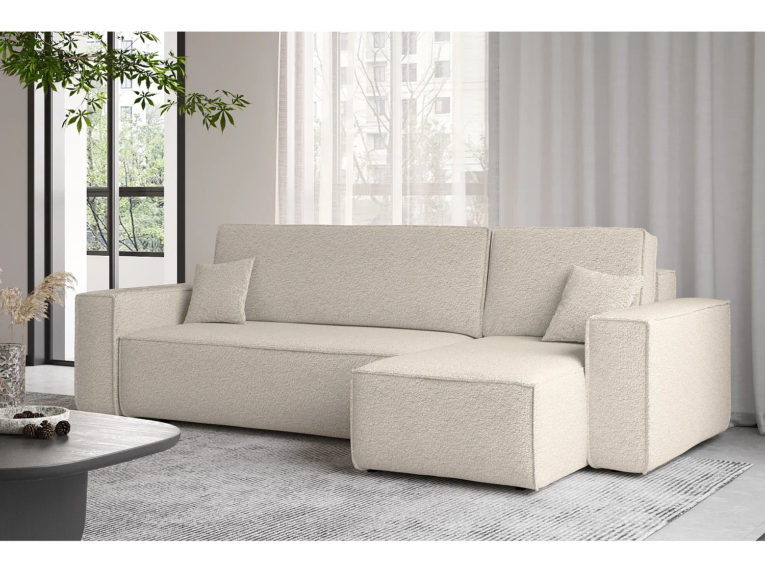 Ecksofa mit schlaffunktion und bettkasten, Ecksofa L-Form, Eckcouch L-Form BEST stoff Abriamo Beige Rechts