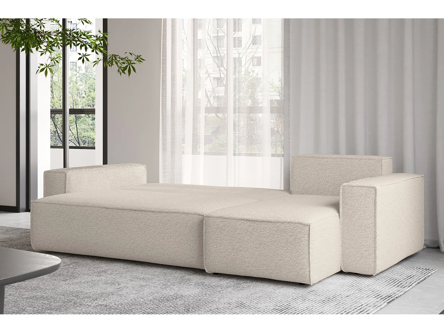 Ecksofa mit schlaffunktion und bettkasten, Ecksofa L-Form, Eckcouch L-Form BEST stoff Abriamo Beige Rechts