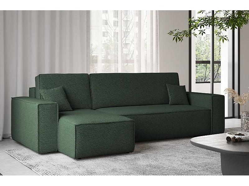 Ecksofa mit schlaffunktion und bettkasten, Ecksofa L-Form, Eckcouch L-Form BEST stoff Abriamo Dunkelgrün Links