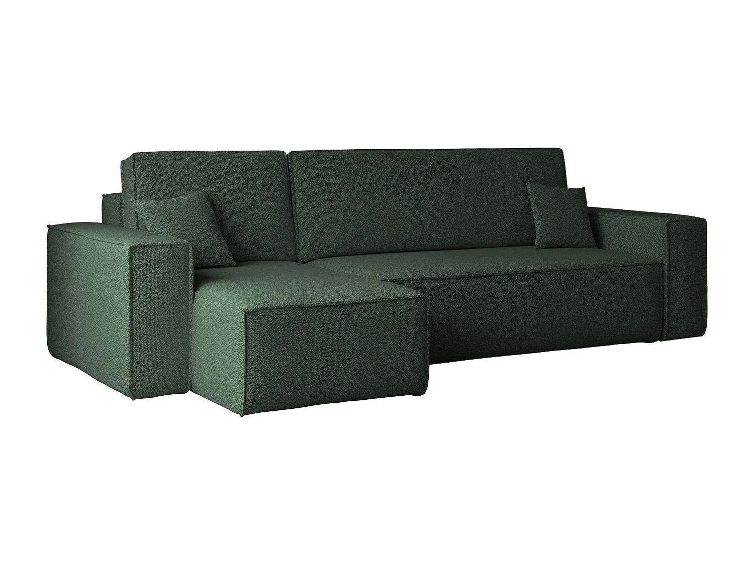Canapé d'angle avec fonction couchage et coffre de lit, canapé d'angle en L, canapé d'angle en L BEST tissu Abriamo Vert Foncé Gauche