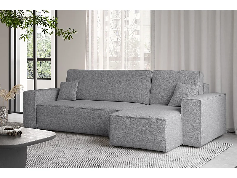 Ecksofa mit schlaffunktion und bettkasten, Ecksofa L-Form, Eckcouch L-Form BEST stoff Abriamo Grau Rechts