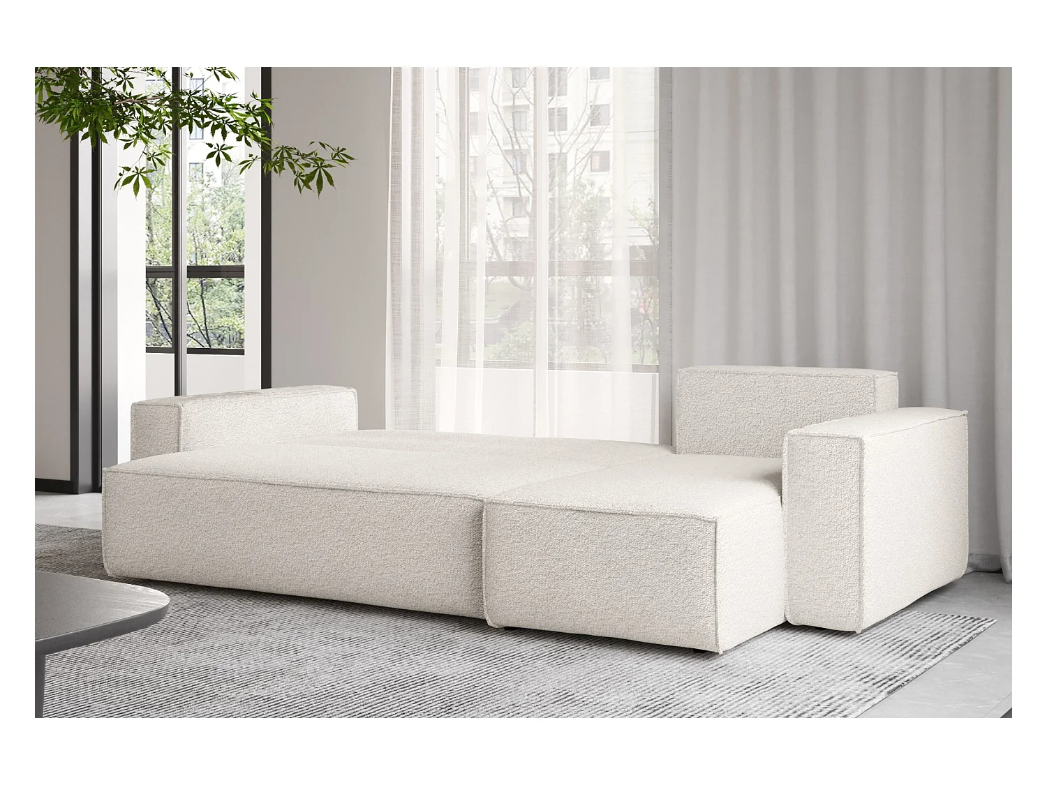 Ecksofa mit schlaffunktion und bettkasten, Ecksofa L-Form, Eckcouch L-Form BEST stoff Abriamo Ecru Rechts